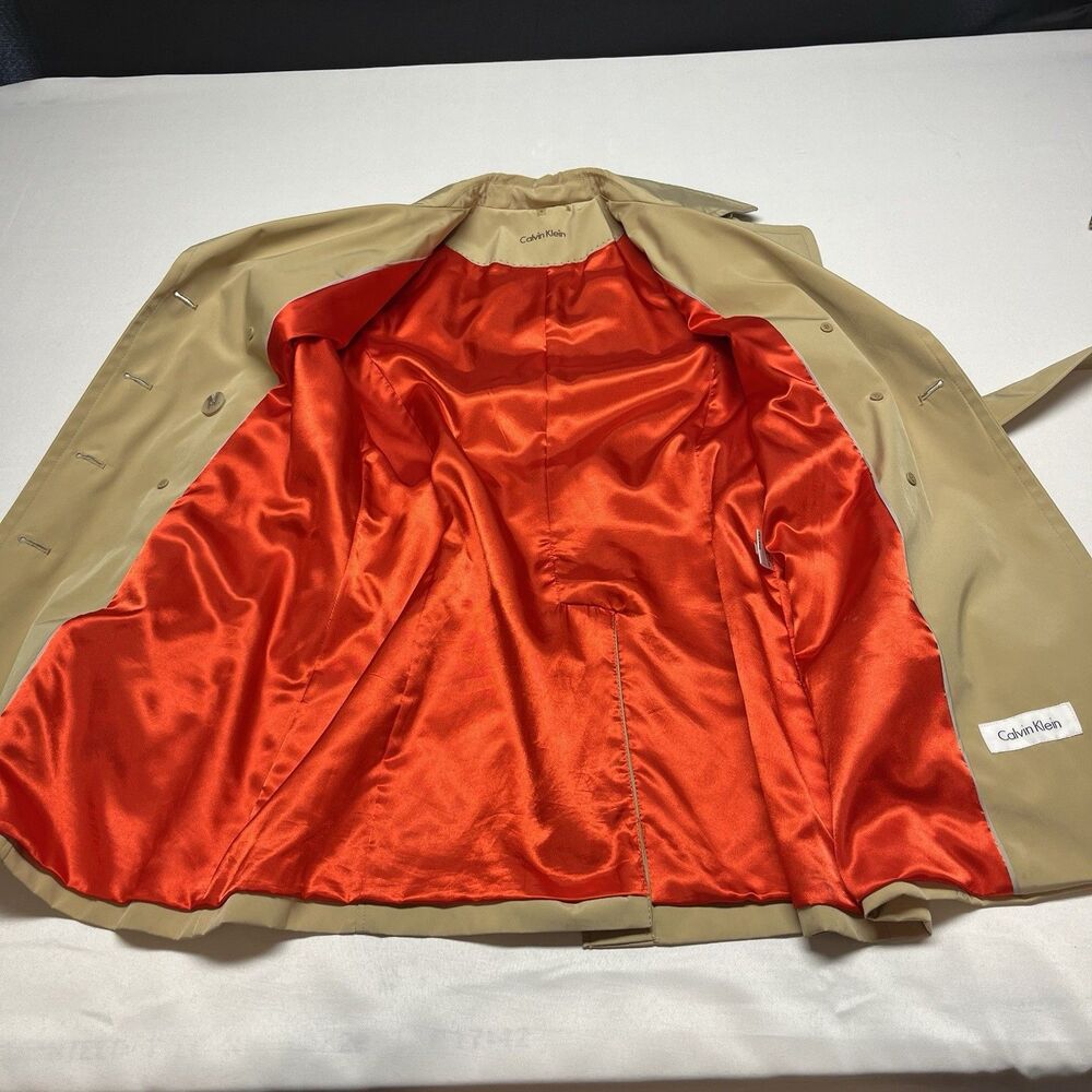 Calvin Klein Beige Double Breasted Belted Trench Coat Red - Picture 11 of 13